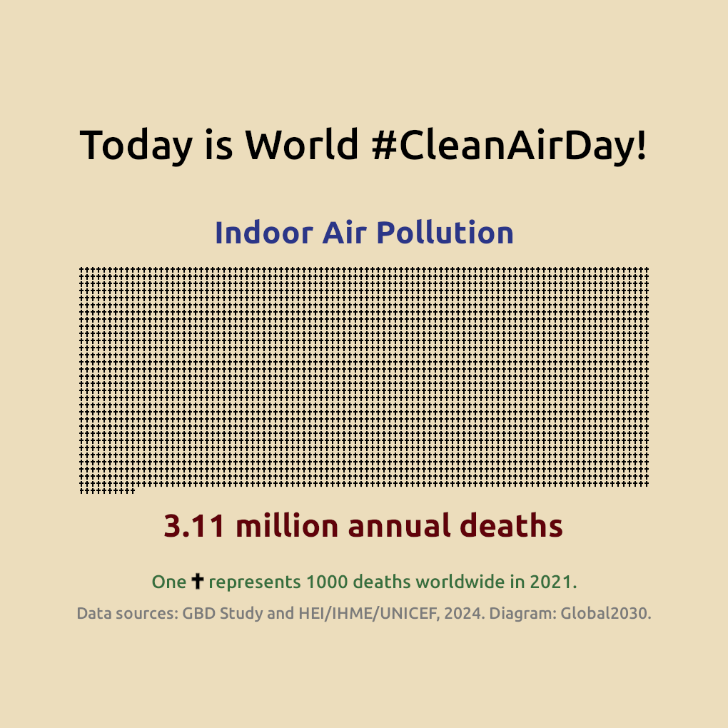 Infographic showing the number of annual deaths from household air pollution. 